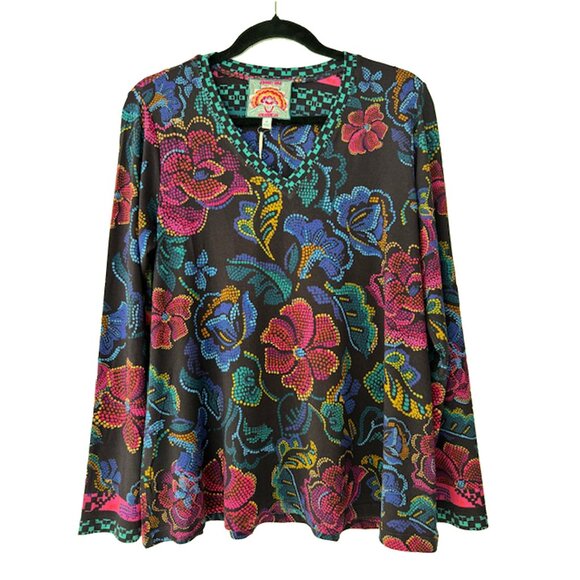Johnny Was Janie Favorite Aphaia Long Swing Tee Floral Shirt Blue Pink Top NEW - Picture 6 of 7